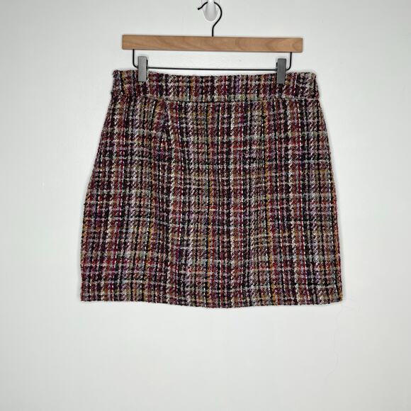 Loft Faux Suede Tweed Mini Skirt Set Womens 10 Red Purple Academia Workwear - Picture 3 of 10